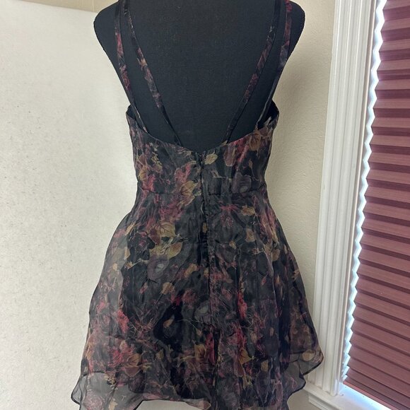 Lulu's Imagine Romance Dark‎ Floral  Organza Skater Dress Large whimsigoth fairy - Picture 6 of 10